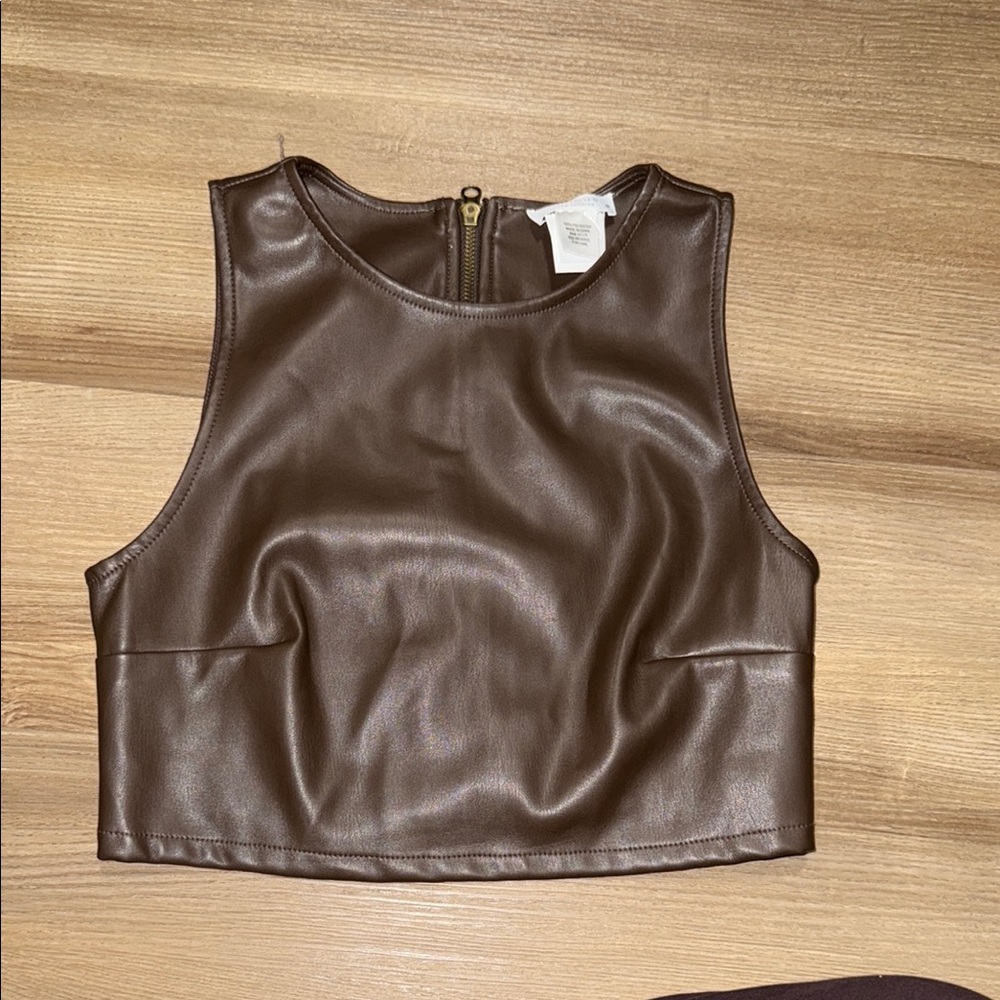 Kirious Women’s Brown Faux Leather Crop Top